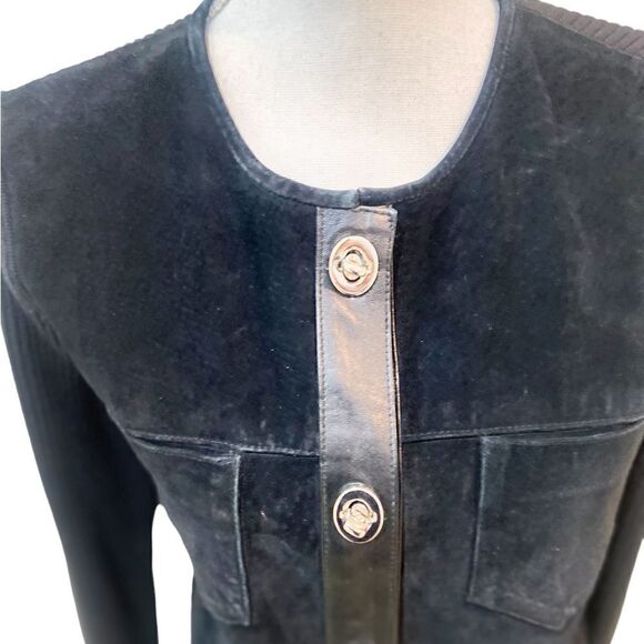 Escapade suede leather black sweater jacket twist closures chest pockets large - Picture 4 of 8